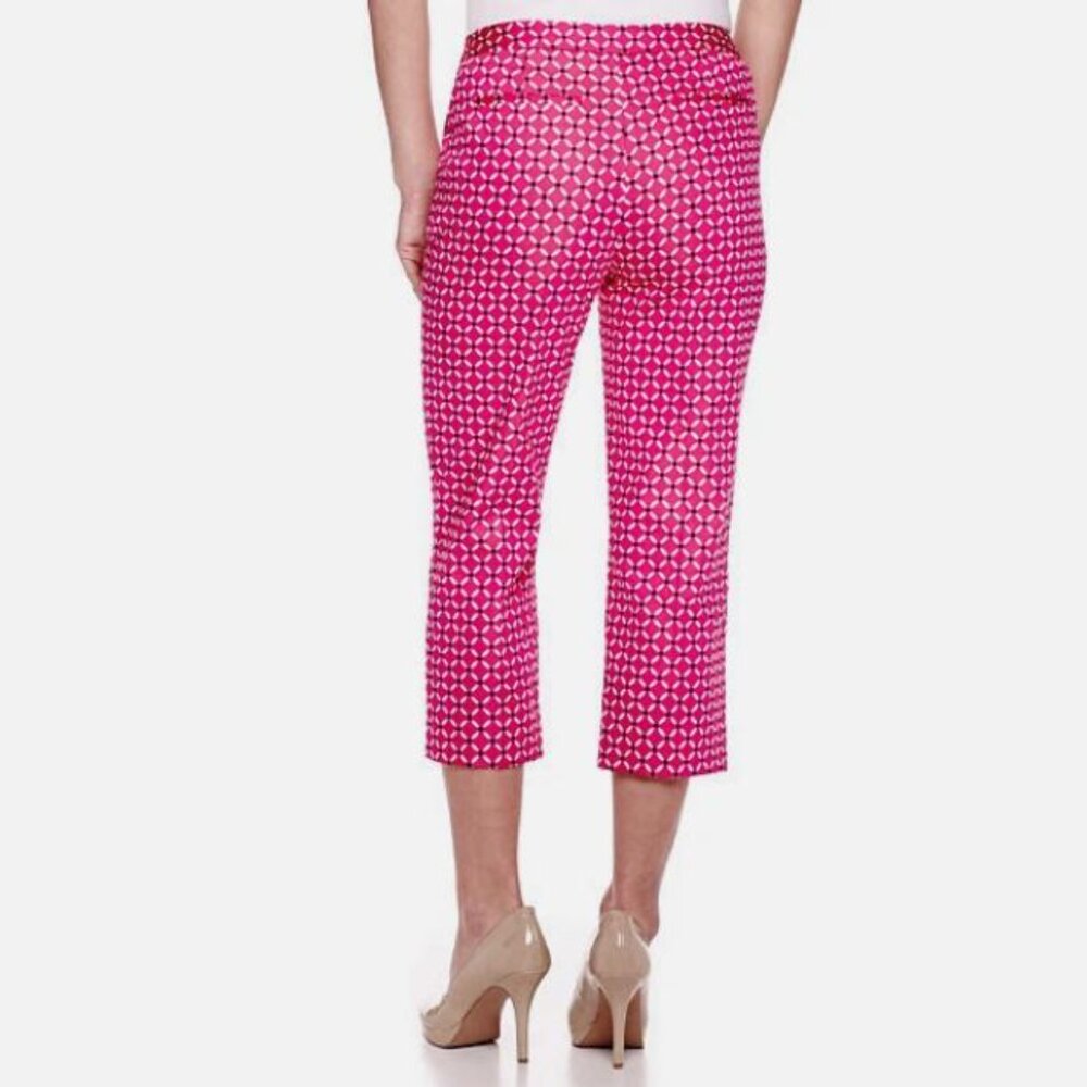 NWOT Worthington Hot Pink Black White Geometric Print Capri Pants - 10 - Picture 2 of 14